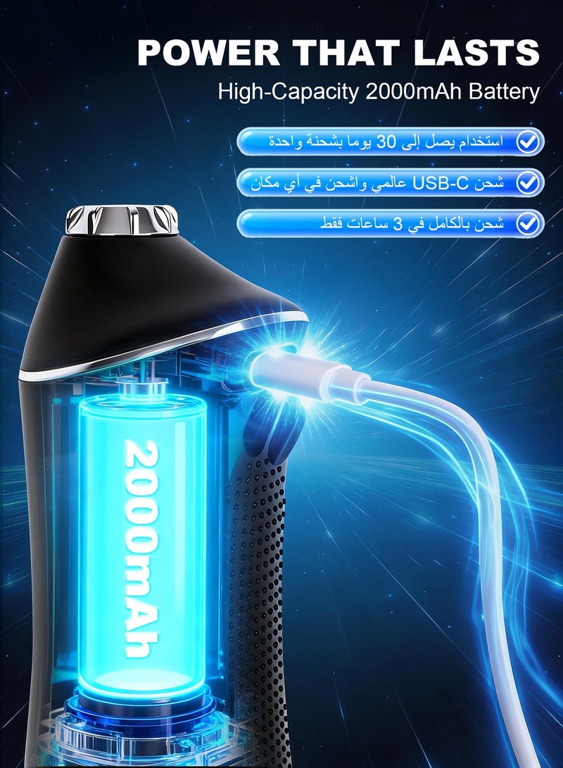 فوريول جهاز خيط مائي لاسلكي للأسنان من FUREUL - خزان مطور ٣٢٠ مل، ٥ أوضاع (مع DIY)، ٦ رؤوس (طقم عائلي)، مقاوم للماء IPX7، شحن USB-C - محمول للسفر - أسود - Image 4